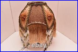 Antique Victorian French Lamp Shade Art Nouveau With Beaded Fringe Vintage