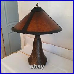 Antique Vintage 1920's Hammered Cast Bronze Finish Iris Art Nouveau Table Lamp