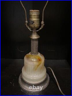 Antique Vintage Akro Agate Houze Cadmium Slag Glass Art Deco Brass Table Lamp