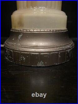 Antique Vintage Akro Agate Houze Cadmium Slag Glass Art Deco Brass Table Lamp