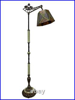 Antique/Vintage Art Deco Akro Agate Marbled Glass Adjustable Bridge Floor Lamp