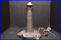 Antique Vintage Art Deco Figural Lighthouse Light House Table Lamp 12 tall VTG