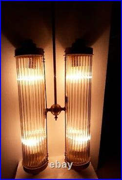 Antique Vintage Art Deco Fixture Ceiling Brass Hanging Light Glass Rod Lamp