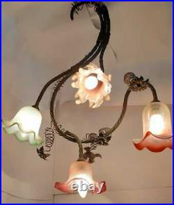 Antique Vintage French Style Art Nouveau Ceiling Fixture Chandelier Light Lamp