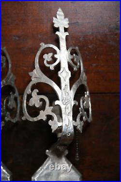 Antique Vintage Light Wall Sconce Pair Arts Crafts Tudor Gothic silver lamps