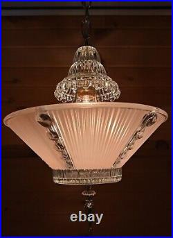 Antique/Vtg 1930s-40s Art Deco Chandelier Glass Ceiling Light Lamp Fixture