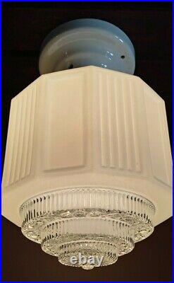 Antique/Vtg 20s-30s Art Deco White Skyscraper Ceiling Light/Lamp Fixture, Gatsby