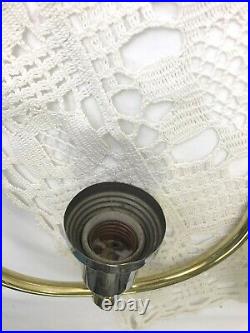 Antique Vtg Art Deco Hanging Lamp Pendant Light Custard Glass Shade Brass 20s 30