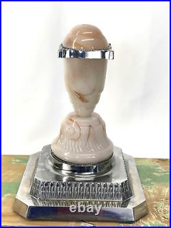 Antique Vtg Art Deco PINK Slag Glass Lamp Base, Spacer Parts Agate Houze Silver