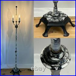 Antique Vtg Art Deco Victorian BAKELITE Floor Lamp 3 Arm Bouillotte Black, White