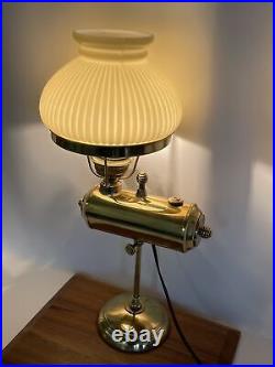 Antique Vtg Art Deco Victorian Brass Student Lamp Lincoln Log Oil, Glass Shade