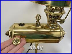Antique Vtg Art Deco Victorian Brass Student Lamp Lincoln Log Oil, Glass Shade