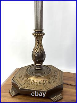 Antique Vtg Arts Crafts Nouveau Deco Table Lamp FOR Tiffany Stained Glass Shade