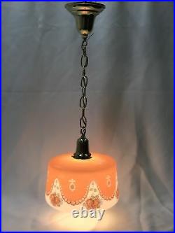 Antique Vtg Bellova Glass Shade Art Deco Pendant Light Hanging Lamp Chandelier
