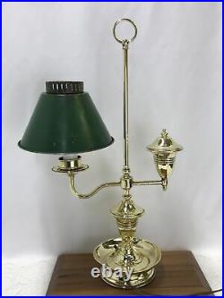 Antique Vtg Brass Student Desk Lamp Art Deco Victorian Green Tole Shade Oil Styl