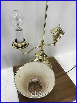 Antique Vtg Brass Student Desk Lamp Art Deco Victorian Green Tole Shade Oil Styl