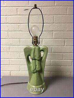 Antique Vtg Ceramic Green Art Deco Lamp Bow Design Beautiful Works Unusual