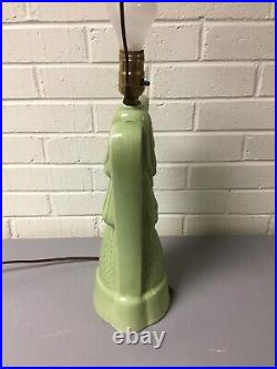 Antique Vtg Ceramic Green Art Deco Lamp Bow Design Beautiful Works Unusual