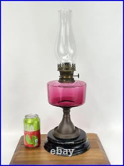 Antique Vtg Ditmar Cranberry Glass Oil Lamp Victorian Art Deco Brass, Pink / Red
