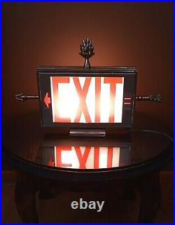 Antique Vtg Double Sided Lighted Folk Art Arrow Exit Sign Table Lamp Light Deco