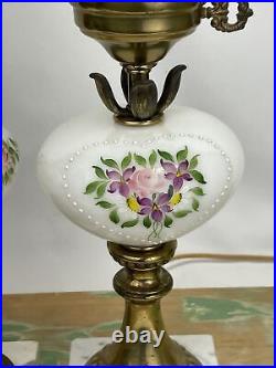 Antique Vtg Electric Oil Lamp PAIR Floral MCM Boudoir Victorian Art Deco Buffet