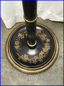 Antique Vtg Farmhouse WOOD Floor Lamp Victorian Art Deco Black Gold Painted Vine