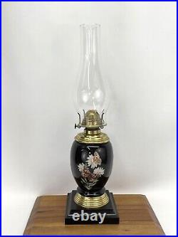 Antique Vtg Kerosene Oil Lamp Victorian Art Deco WBG El Dorado Black Gold Floral