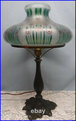 Antique Vtg Pairpoint Frosted Floral Shade Table Lamp Unique Leaf Base