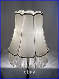 Antique Vtg Victorian Art Deco Lamp Shade Off-White Ivory Fringe Floor Table 18