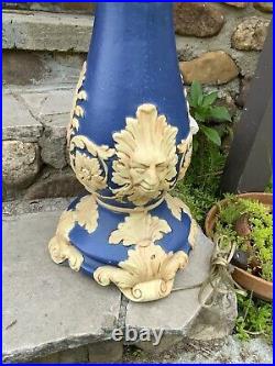 Antique Weller Blue Art Pottery Face Vintage Table Lamp