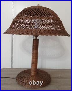 Antique Wicker Table Lamp Arts & Crafts 1900s Heywood Wakefield Original 22 Vtg