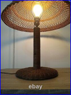 Antique Wicker Table Lamp Arts & Crafts 1900s Heywood Wakefield Original 22 Vtg