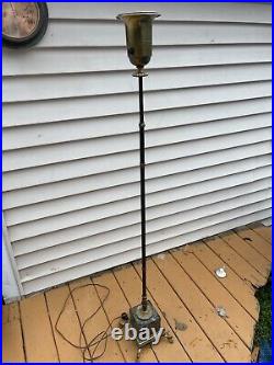 Art Deco 30's Vintage Torchiere Floor Lamp With Green Marble And Brass Claws Base