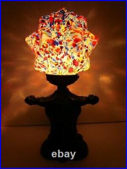 Art Deco 3 Ladies Figural Lamp With Vtg. Czech End Of Day Glass Shade Light Globe