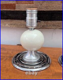 Art Deco Boudoir Glass Crystal Ball Orb Chrome Table Lamp Vtg Modern French Mcm