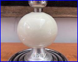 Art Deco Boudoir Glass Crystal Ball Orb Chrome Table Lamp Vtg Modern French Mcm