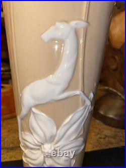Art Deco Mid Century Table Lamp Ceramic Flesh Color Antelope Deer Vtg RARE