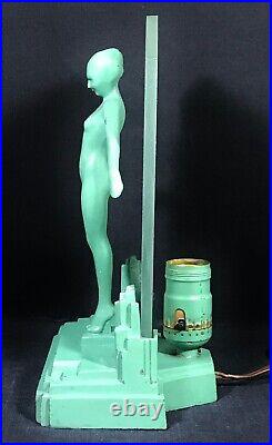 Art Deco Original Vintage Marked Frankart 1928 Green Silhouette Nymph Lamp L-212