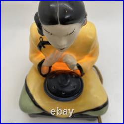 Art Deco Perfume Oil Lamp Asian Girl Holding Pot Electric Burner Vintage