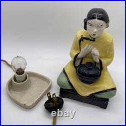 Art Deco Perfume Oil Lamp Asian Girl Holding Pot Electric Burner Vintage