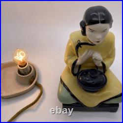 Art Deco Perfume Oil Lamp Asian Girl Holding Pot Electric Burner Vintage