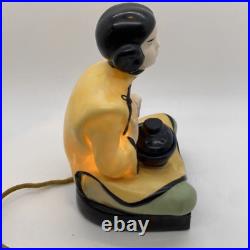 Art Deco Perfume Oil Lamp Asian Girl Holding Pot Electric Burner Vintage