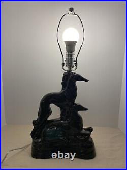 Art Deco Vintage Ceramic Blk. Dog Lamp Greyhound Whippit Saluki Borzoi Type Dog