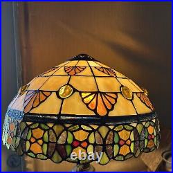 Art Nouveau 16 Dia. 9 Tall Vtg Tiffany Style Stained Glass Lamp Shade Stunning