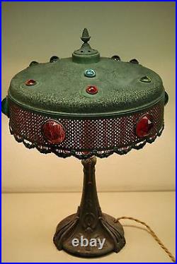 Art Nouveau Deco Jeweled Antique Vintage Tiffany Era Table Lamp Arts & Crafts