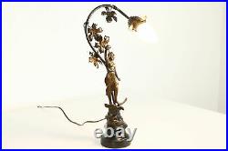Art Nouveau Vintage Lady & Eagle Statue Newel Post Lamp #40029