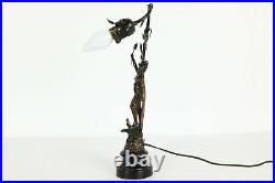 Art Nouveau Vintage Lady & Eagle Statue Newel Post Lamp #40029
