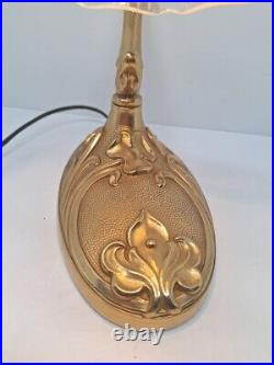 Art nouveau Jugendstil Table lamp Solid Metal Whiplash VTG Glass Shade