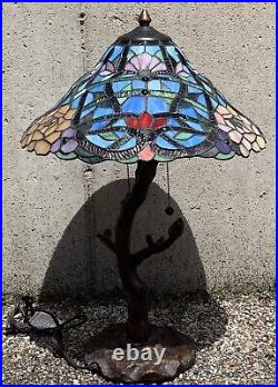 Art nouveau Vintage Tiffany Style stained floral glass shade 16 Rose base Lamp