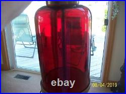Arts & Craft Art Deco Style Vintage Ruby Red Glass & Brass Tall Table Lamp